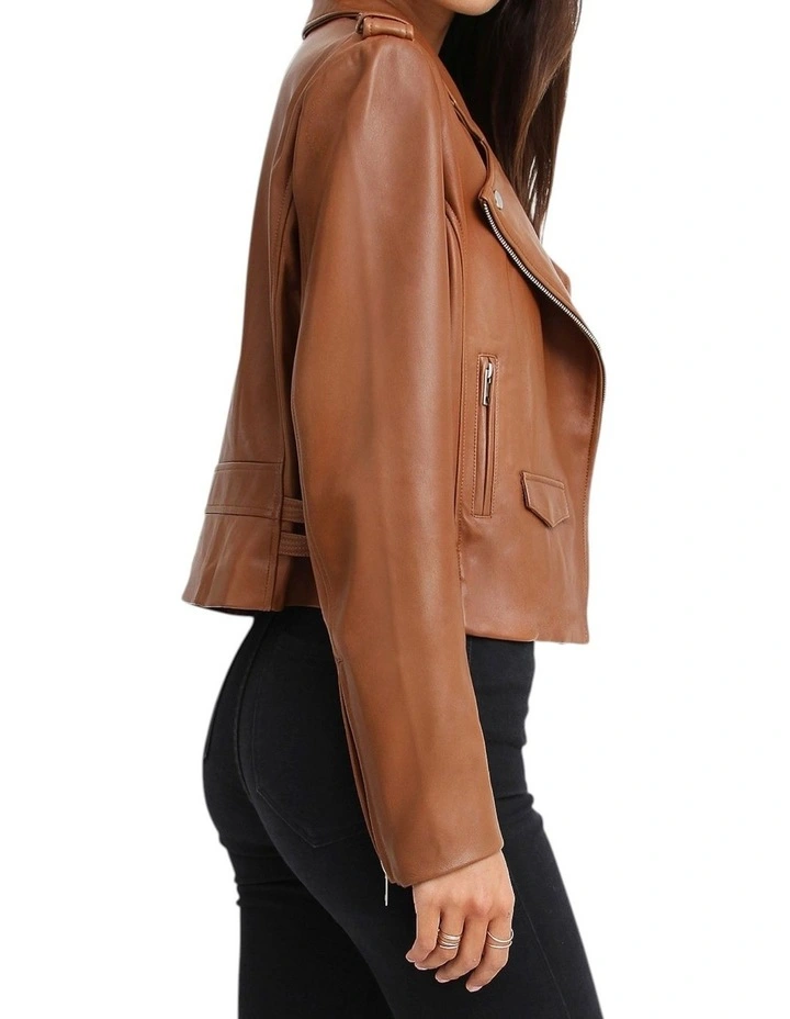Just Friends Leather Jacket in Brown image 4
