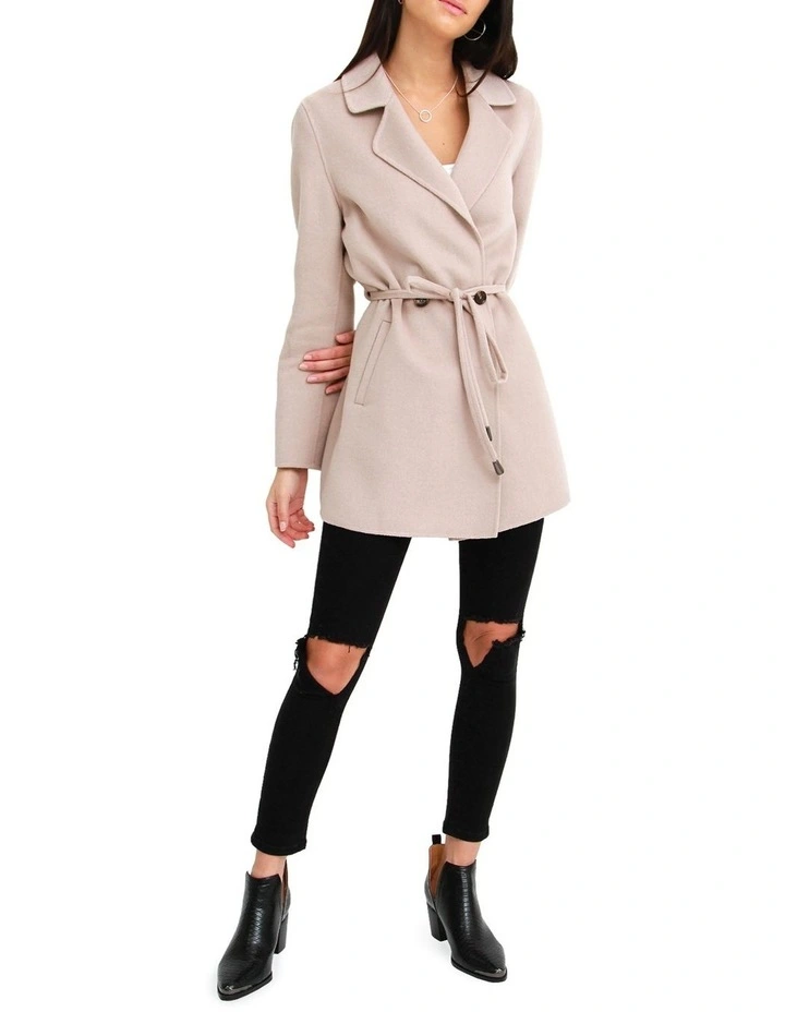 Electric Feel Drawstring Coat in Sand image 4