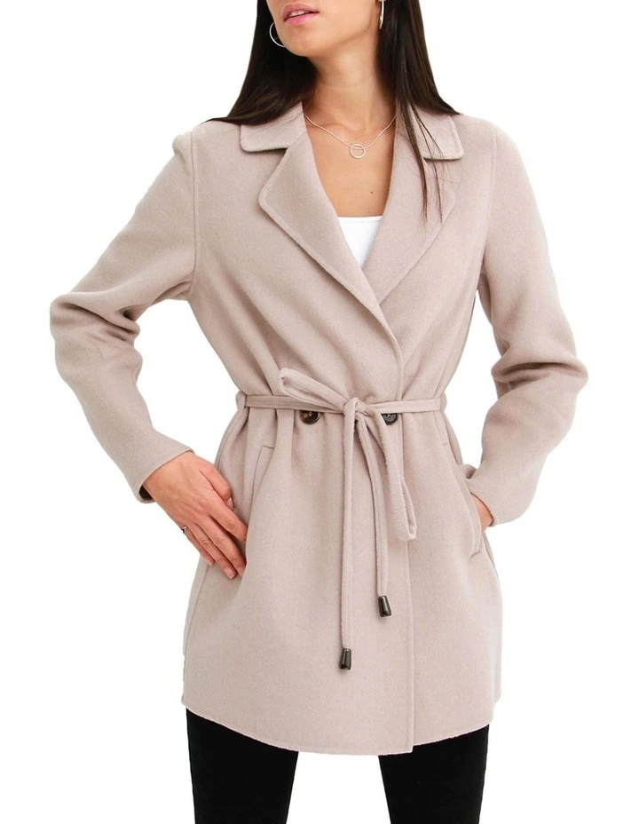 Electric Feel Drawstring Coat in Sand image 7