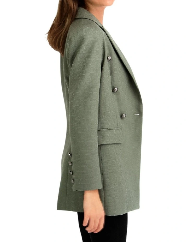 Princess Polina Textured Weave Blazer in Military image 2