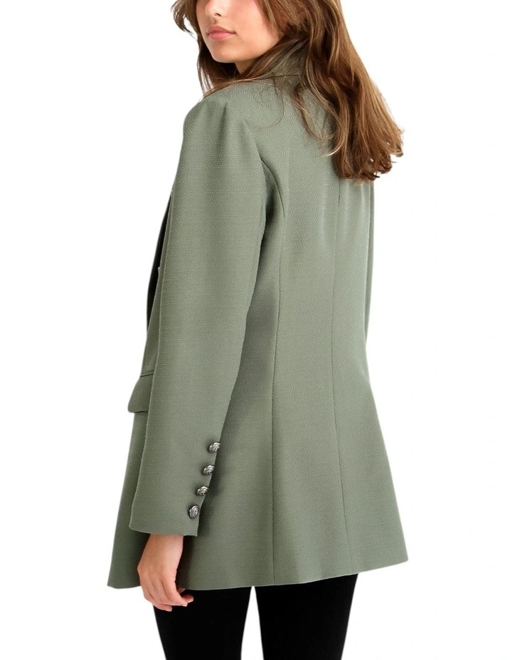 Princess Polina Textured Weave Blazer in Military image 3