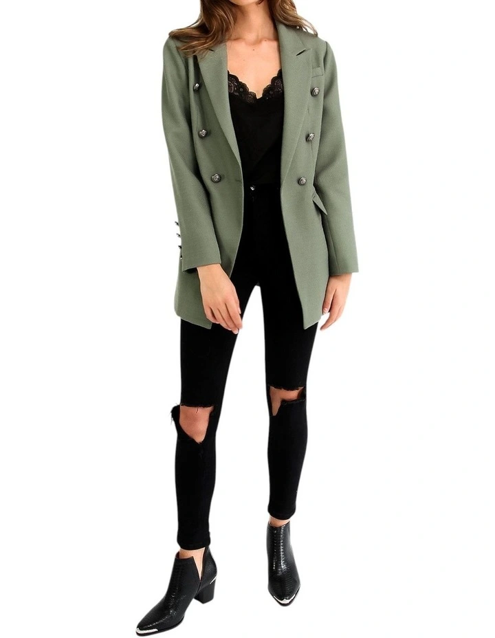 Princess Polina Textured Weave Blazer in Military image 4
