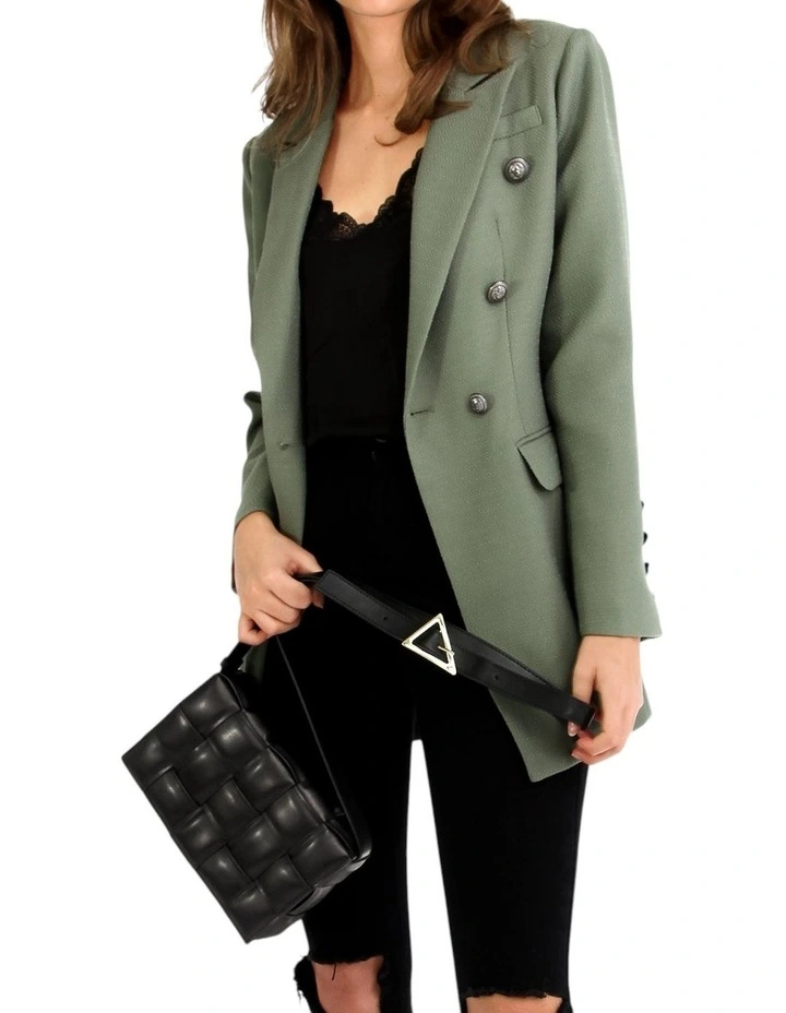 Princess Polina Textured Weave Blazer in Military image 5