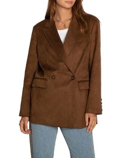 Charmer Faux Suede Blazer in  Brown