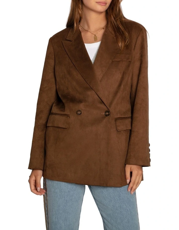 Charmer Faux Suede Blazer in  Brown image 1