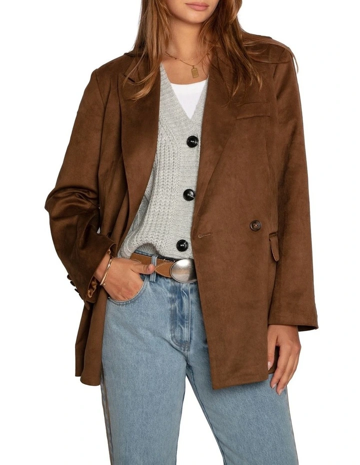Charmer Faux Suede Blazer in  Brown image 2