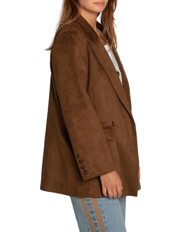 Charmer Faux Suede Blazer in  Brown image 3