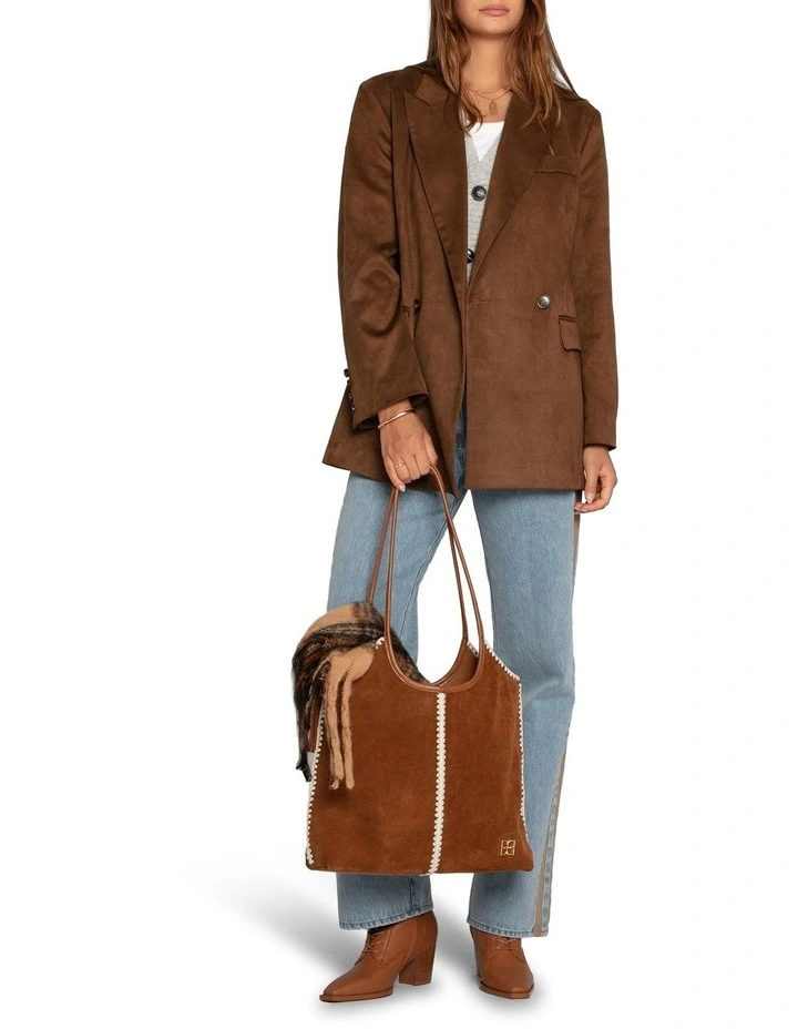Charmer Faux Suede Blazer in  Brown image 5