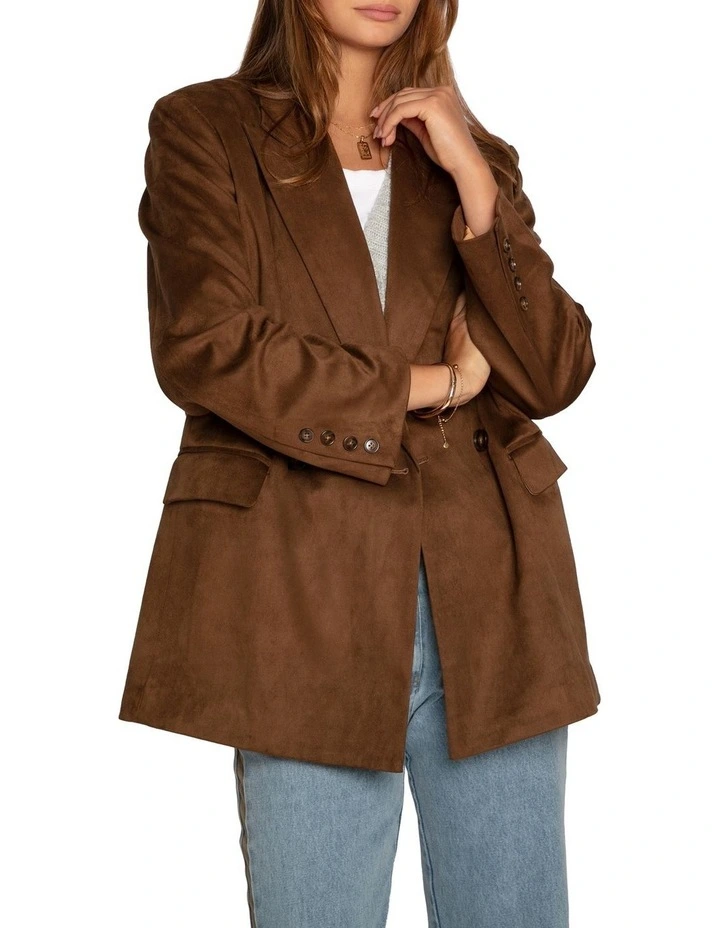 Charmer Faux Suede Blazer in  Brown image 7