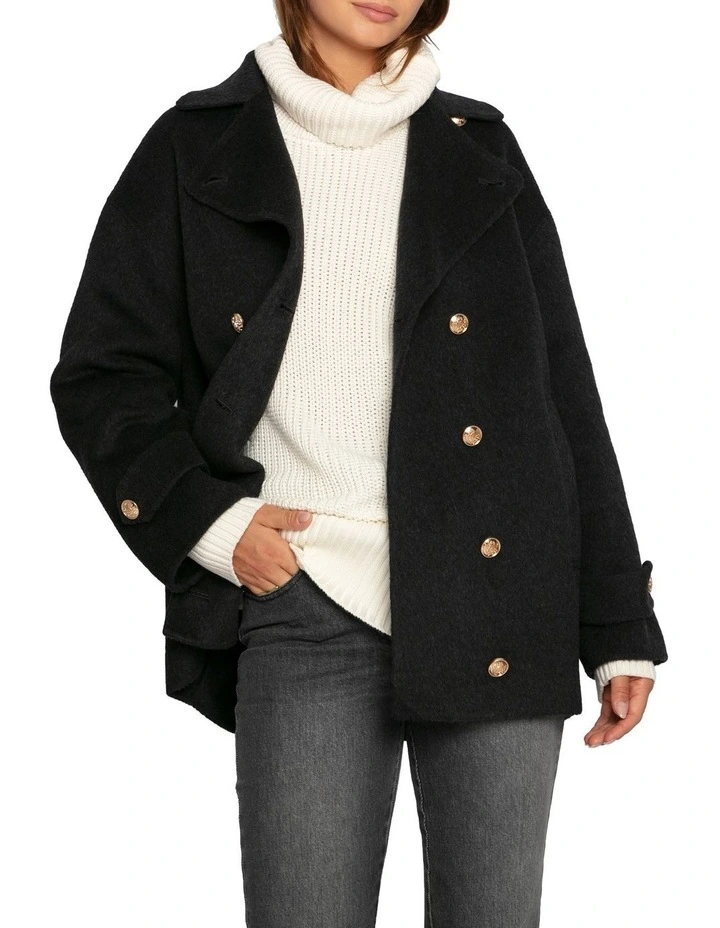 Right and Forward Double Breasted Wool Blend Pea Coat in Charcoal image 2
