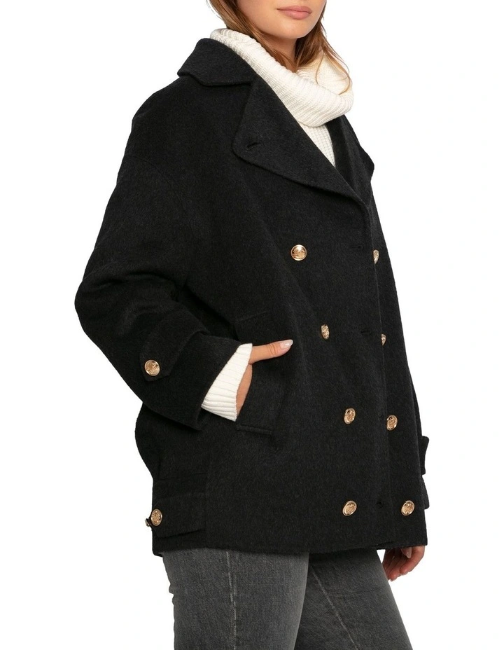 Right and Forward Double Breasted Wool Blend Pea Coat in Charcoal image 3
