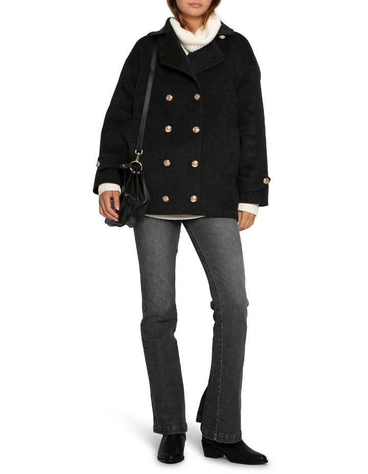 Right and Forward Double Breasted Wool Blend Pea Coat in Charcoal image 5
