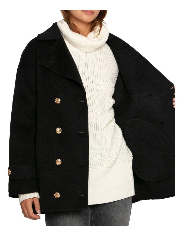 Right and Forward Double Breasted Wool Blend Pea Coat in Charcoal image 6