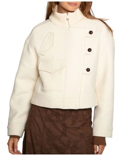 Crystal Skies Cropped Wool Rib Jacket in Cream