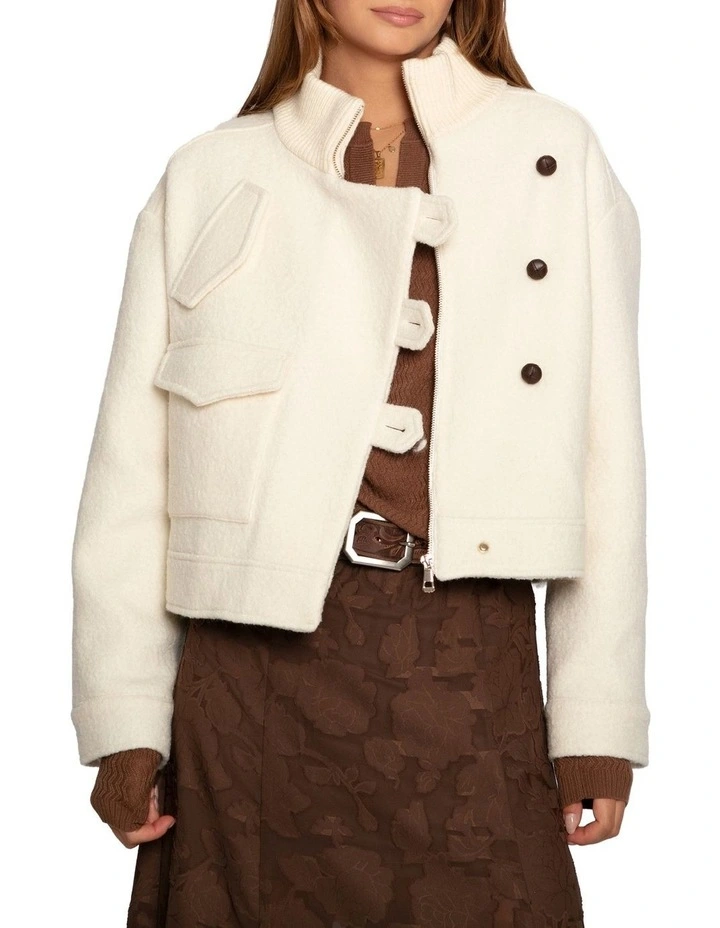 Crystal Skies Cropped Wool Rib Jacket in Cream image 2