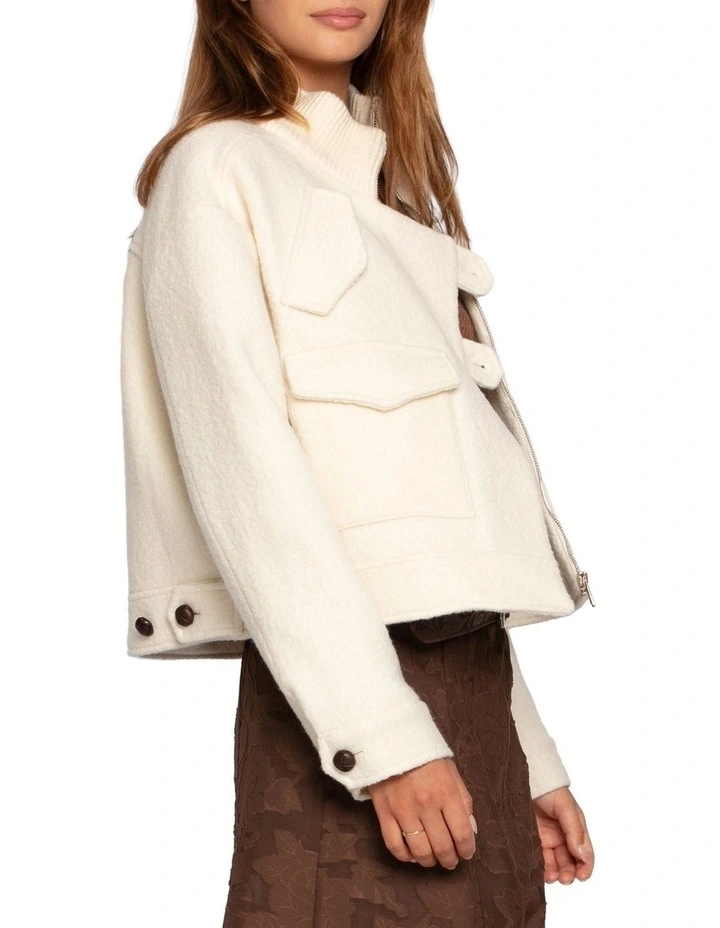 Crystal Skies Cropped Wool Rib Jacket in Cream image 4