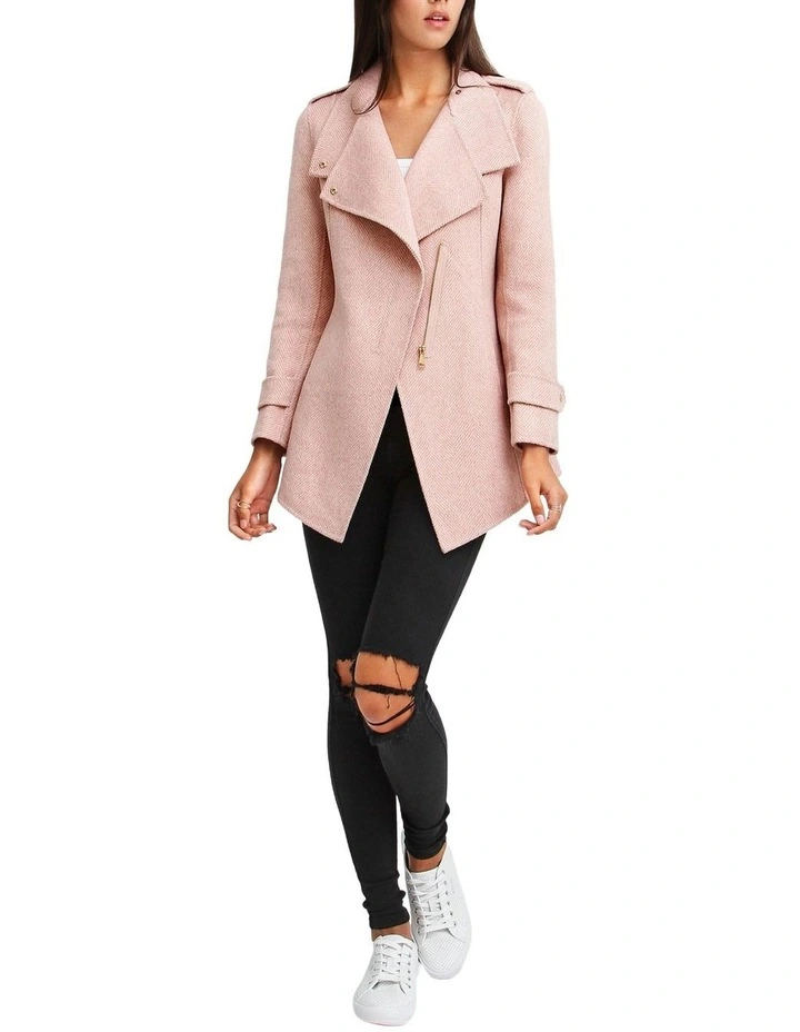 Bad Girl Wool Blend Moto Coat in Blush image 2