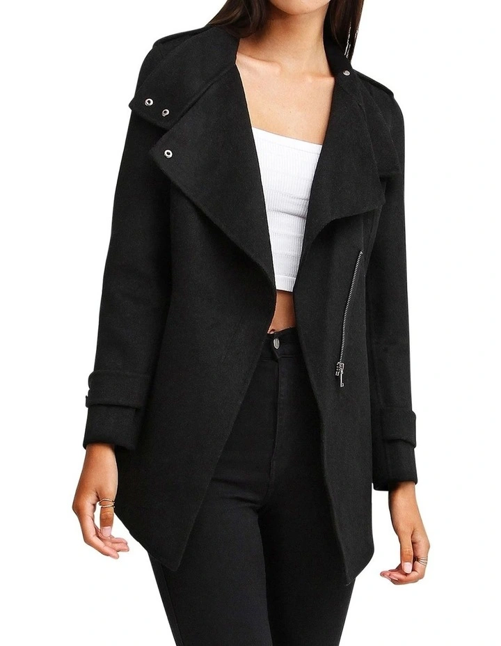 Bad Girl Wool Blend Moto Coat in Black image 1