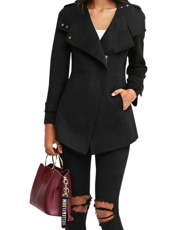 Bad Girl Wool Blend Moto Coat in Black image 2