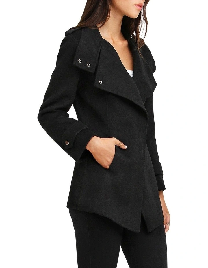 Bad Girl Wool Blend Moto Coat in Black image 4