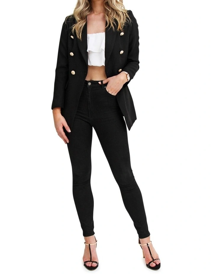 Princess Polina Textured Weave Blazer in Black image 2
