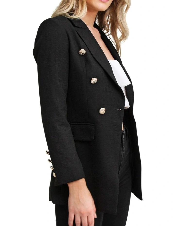 Princess Polina Textured Weave Blazer in Black image 3