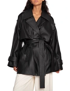 Forevermore Leather Trench Coat in Black