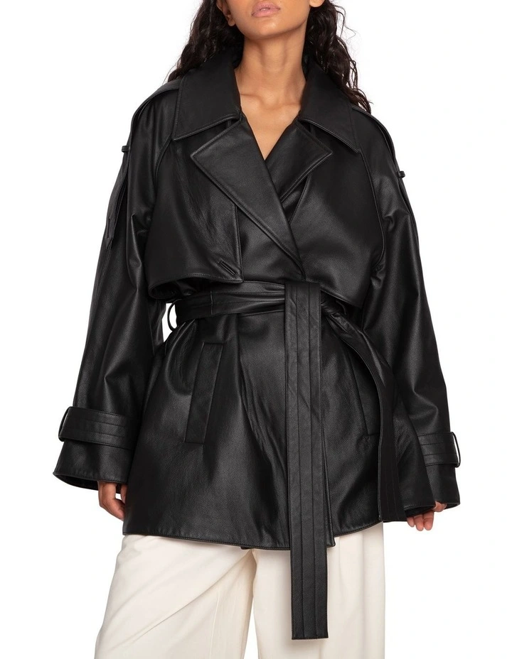 Forevermore Leather Trench Coat in Black image 1