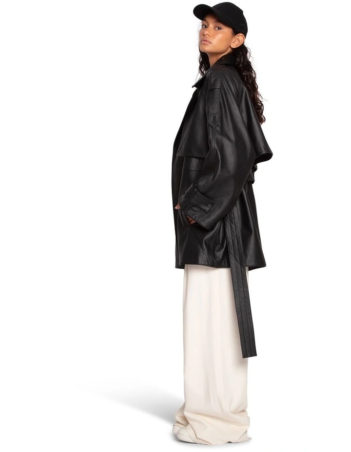 Forevermore Leather Trench Coat in Black image 3