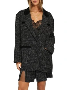 City Noir Tweed Oversized Blazer in Black