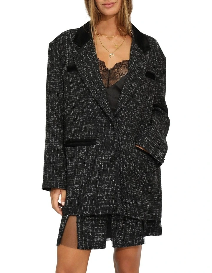 City Noir Tweed Oversized Blazer in Black image 1