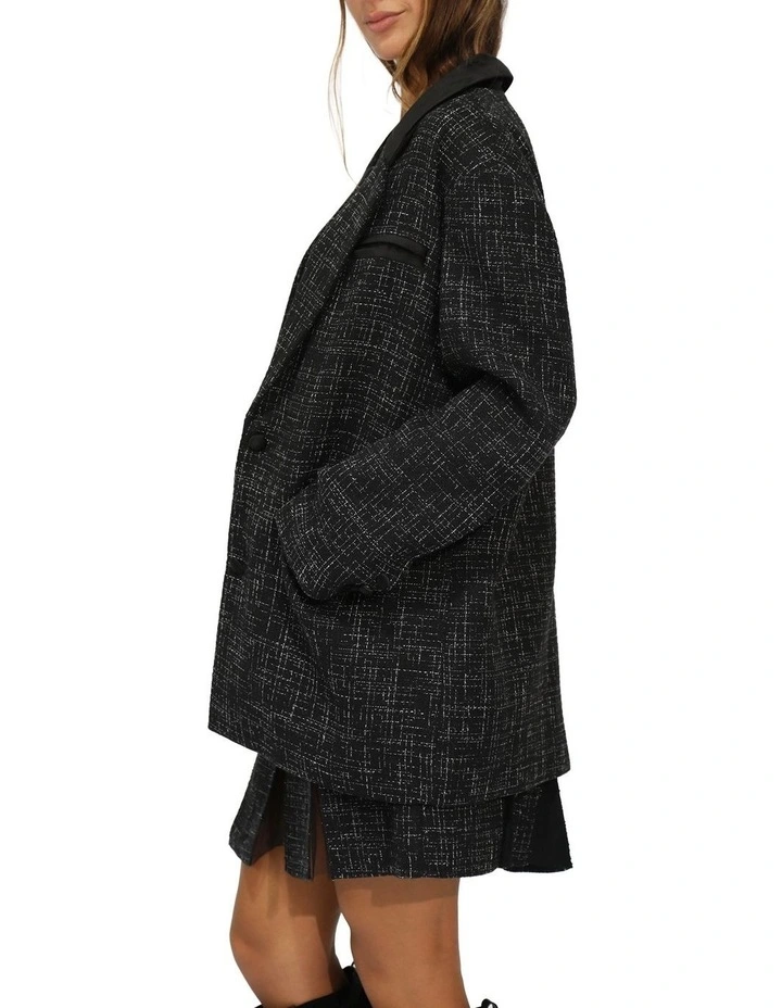 City Noir Tweed Oversized Blazer in Black image 3
