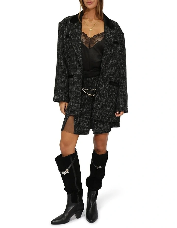 City Noir Tweed Oversized Blazer in Black image 5