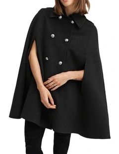 On My Mind Wool Blend Cape in Black