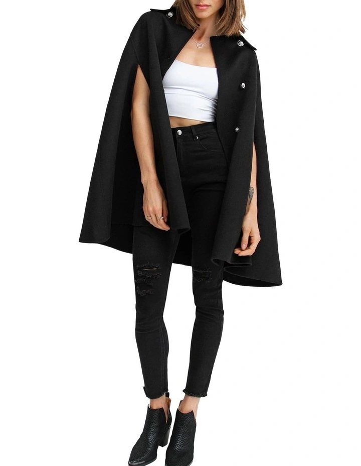 On My Mind Wool Blend Cape in Black image 4