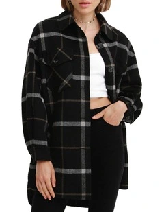 River's Edge Plaid Shacket in Black Plaid