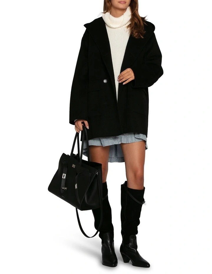 Coastal Edit Hooded Wool Blend Coat in Black image 5