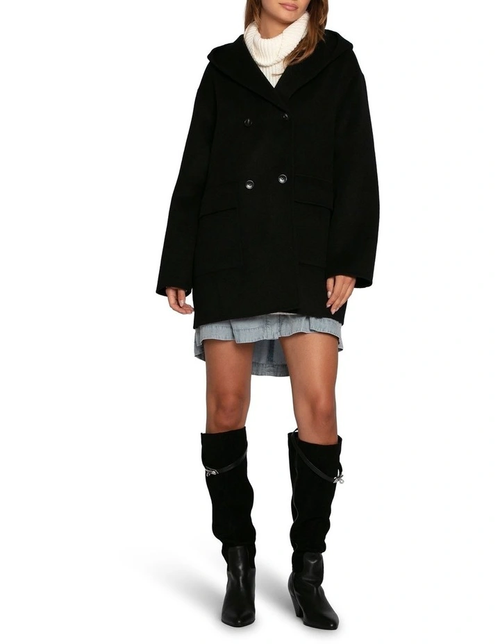 Coastal Edit Hooded Wool Blend Coat in Black image 6