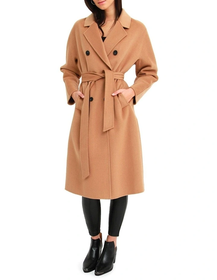 Boss Girl Double-Breasted Lined Wool Coat in Camel image 1
