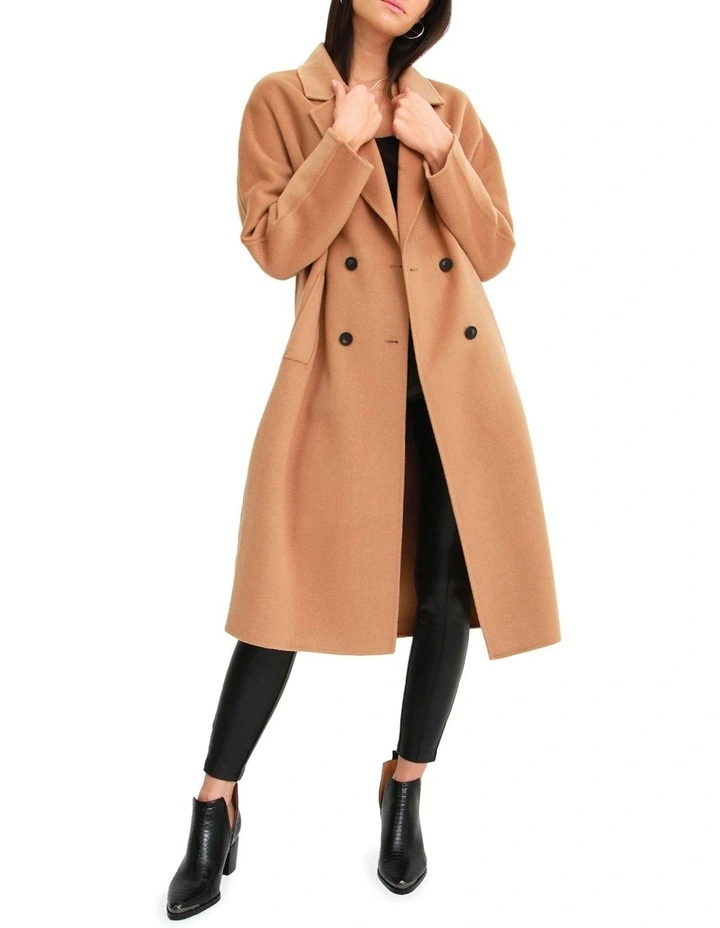 Boss Girl Double-Breasted Lined Wool Coat in Camel image 2