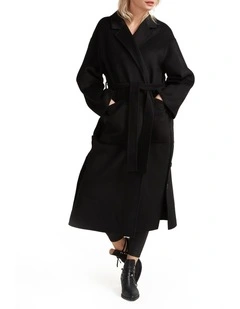 Wide Awake Split Hem Overcoat in Black