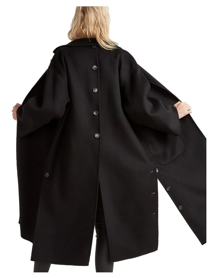 Wide Awake Split Hem Overcoat in Black image 2