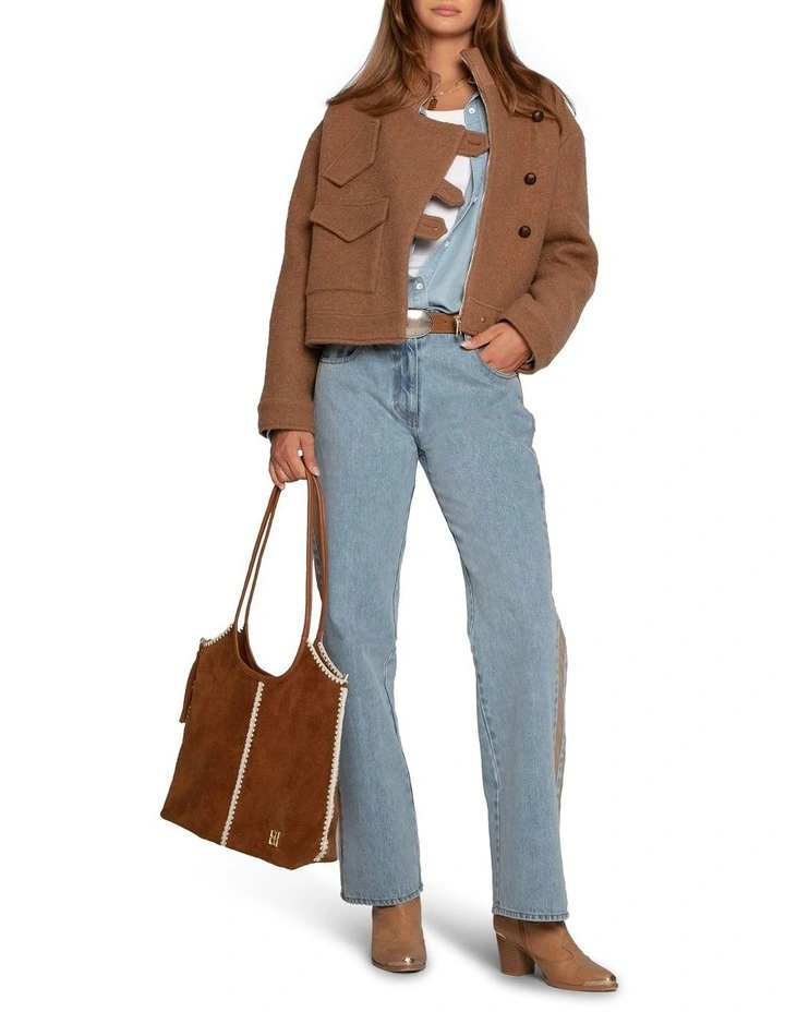 Crystal Skies Cropped Wool Rib Jacket in Vicuna image 3