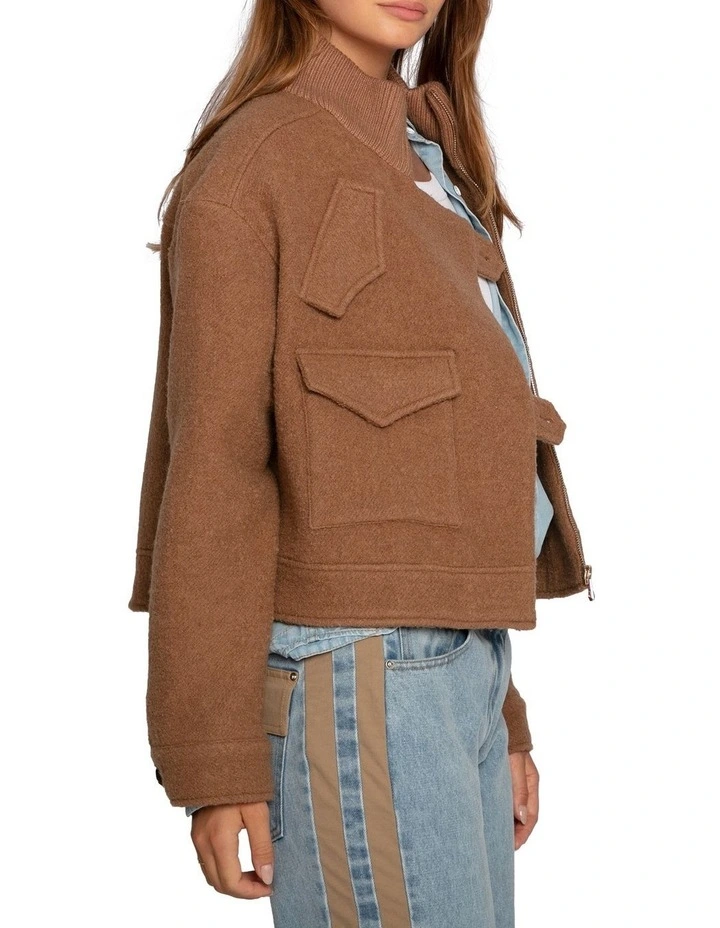 Crystal Skies Cropped Wool Rib Jacket in Vicuna image 5