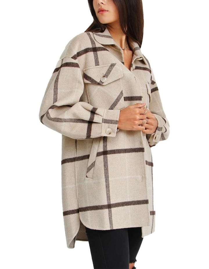 River's Edge Plaid Shacket in Beige image 3