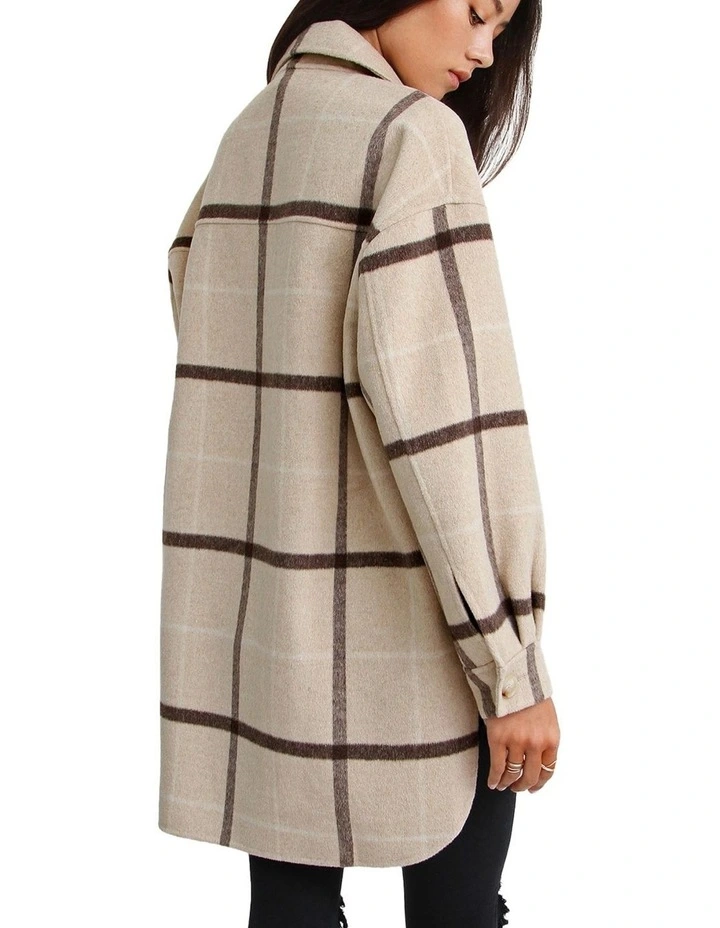 River's Edge Plaid Shacket in Beige image 4