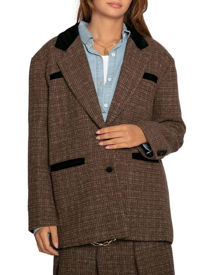 City Noir Tweed Oversized Blazer in Dark Khaki image 2
