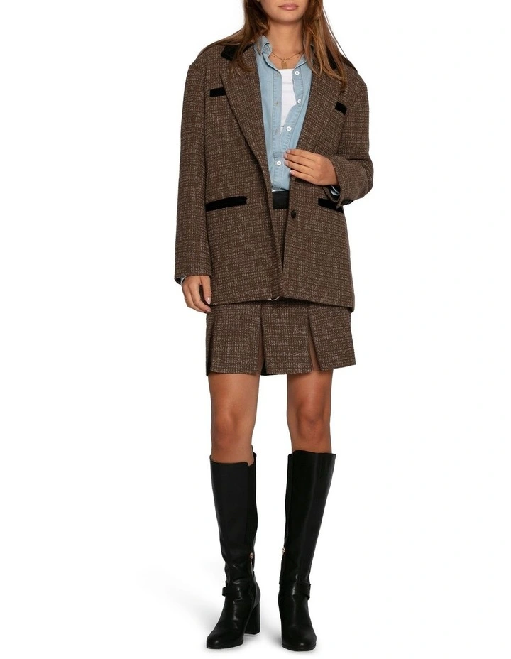 City Noir Tweed Oversized Blazer in Dark Khaki image 3