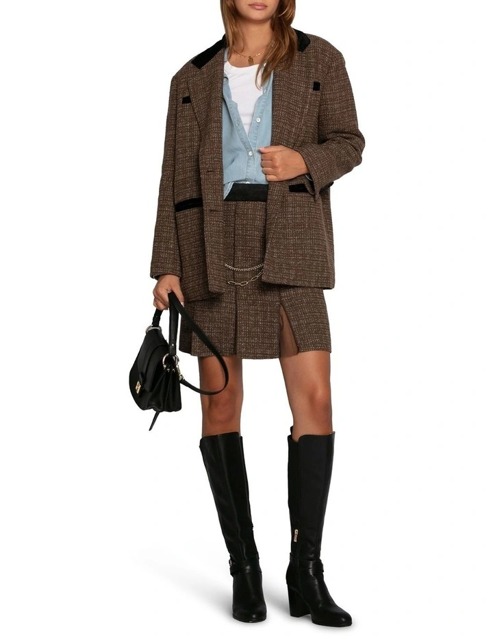 City Noir Tweed Oversized Blazer in Dark Khaki image 6