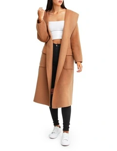 Runaway Wool Blend Robe Coat in Dark Camel